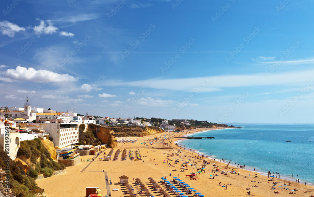 Portugal. Algarve. Beautiful beach recreation area of Albufeira coastline on a sunny summer day