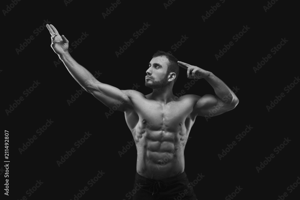 Fototapeta premium Strong athletic man showes naked muscular body
