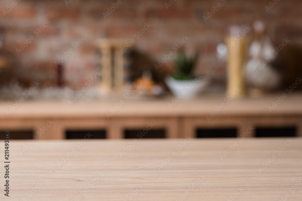 home kitchen workspace. food preparation nutrition and cooking concept. selective focus on the wooden table surface. free space