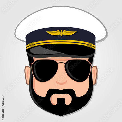 Pilot Cartoon Face. Vector illustration.