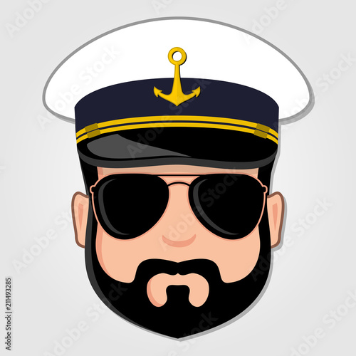 Captain Cartoon Face. Vector illustration.