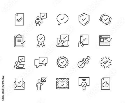 Simple Set of Approve Related Vector Line Icons. 
Contains such Icons as Inspector, Stamp, Check List and more.
Editable Stroke. 48x48 Pixel Perfect. photo