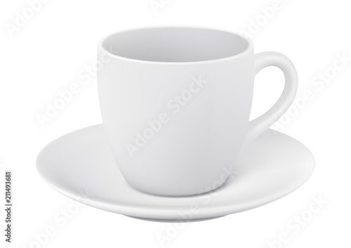 Cup and saucer on white background. Photorealistic vector illustration.