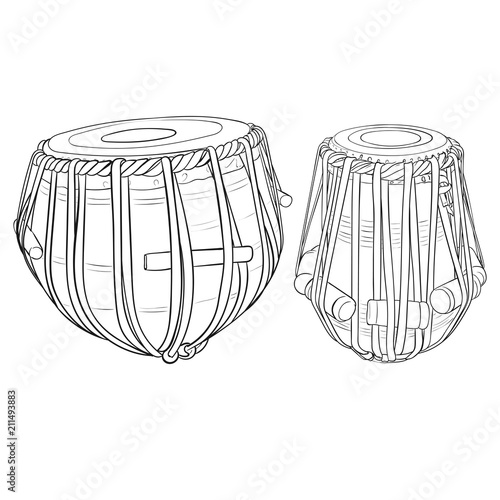 Indian drums tabla isolated on white background. Vector illustration