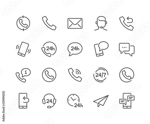 Simple Set of Contact Related Vector Line Icons. 
Contains such Icons as Support, Chat, Callback and more.
Editable Stroke. 48x48 Pixel Perfect.