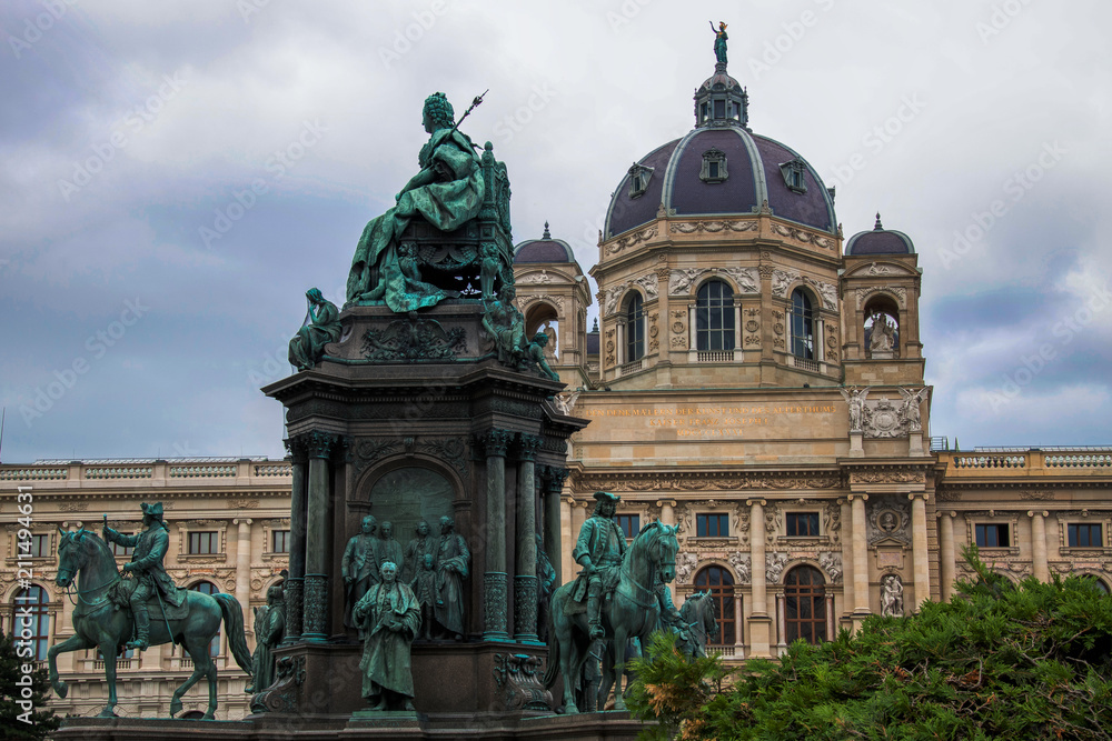 Wien, Austria, Maria Theresia Monument and Art History Museum (Kunsthistorisches Museum) - June 30 2018: View on the Art History Museum (Kunsthistorisches Museum) in Vienna/Austria