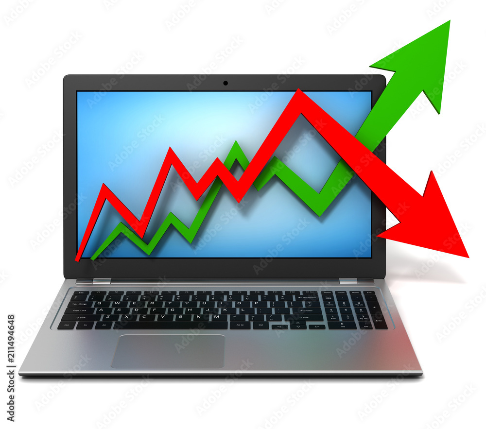 laptop and business finance graph 3d illustration laptop and business finance graph 3d illustration