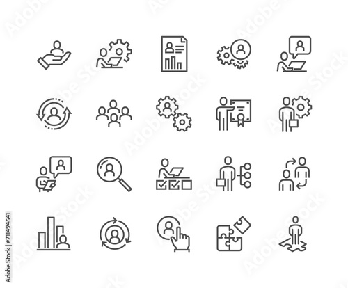 Simple Set of Business Management Related Vector Line Icons. 
Contains such Icons as Inspector, Personal Quality, Employee Management and more.
Editable Stroke. 48x48 Pixel Perfect.