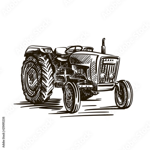 Wheel agricultural tractor. vector sketch on white