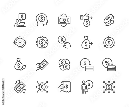 Simple Set of Money Movement Related Vector Line Icons. 
Contains such Icons as Investment, Send Money, Mass Pay and more.
Editable Stroke. 48x48 Pixel Perfect.