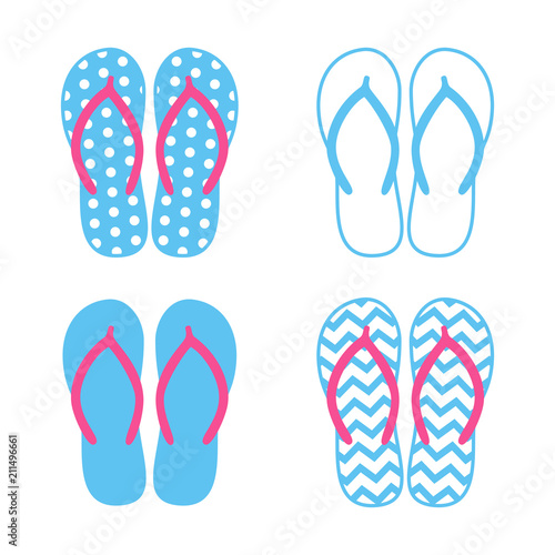 Colorful flip flops. Beach slippers. Sandals. Vector icon isolated on white background.