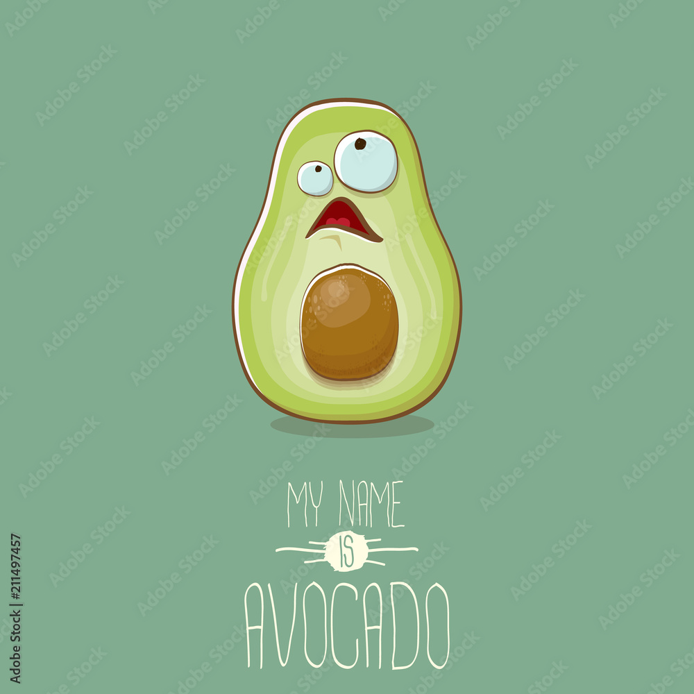 funny cartoon cute green avocado character isolated on green background. My  name is avocado vector concept. vector healthy summer fruit character Stock  Vector | Adobe Stock