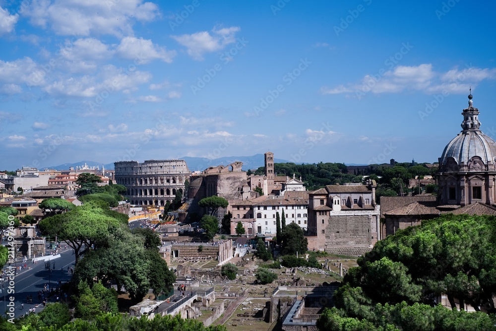 View of the city of Rome, Italy, with the Colosseum