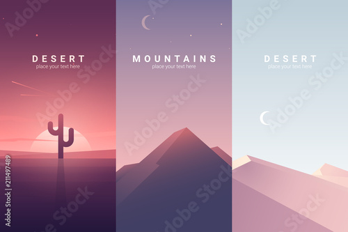 Desert and mountain landscape. Background illustration © librebird