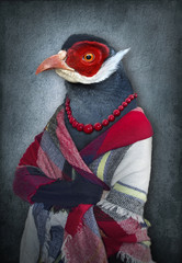 Fototapete Hipster Tiere Frau mit Vogelkopf surreale Kunst  © cranach