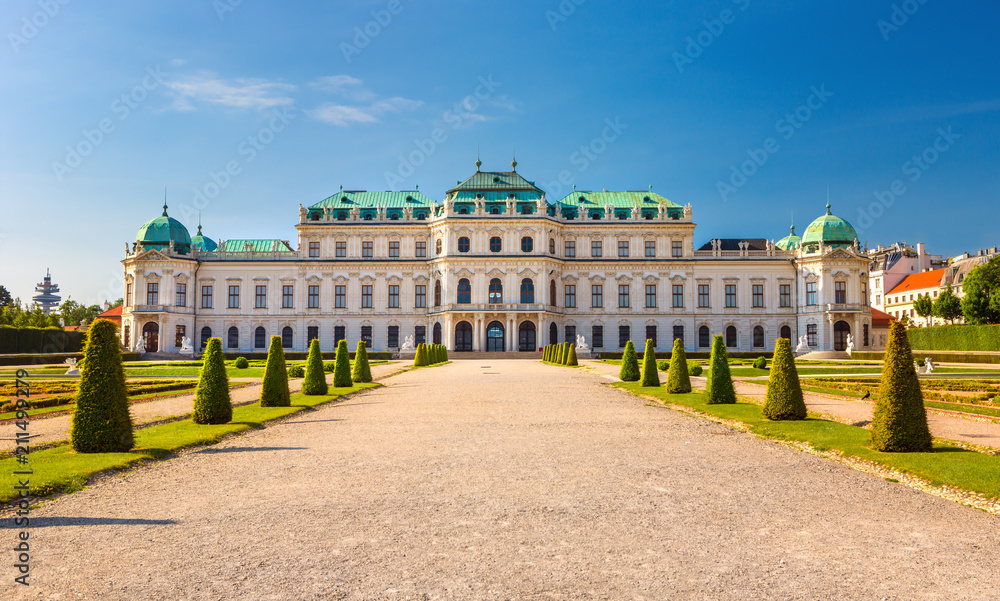 Amazing  view of famous Schloss Belvedere, built by Johann Lukas von Hildebrandt as a summer residence for Prince Eugene of Savoy, Vienna, Austria