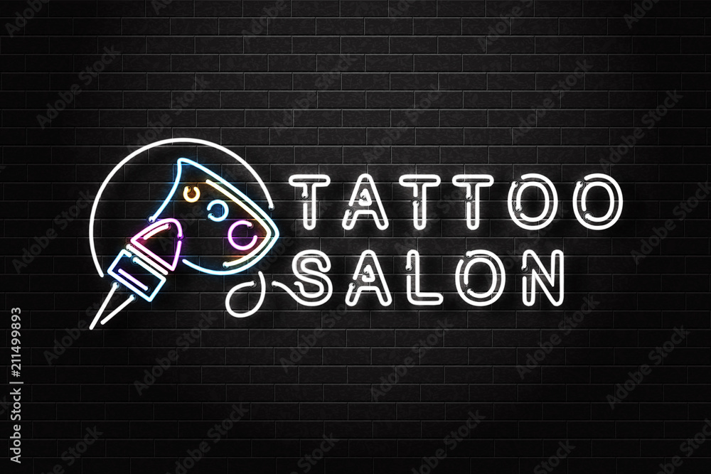 Tattoo studio logo, neon sign, symbol of human heart, bright billboards,  night ~ Clip Art #84314383