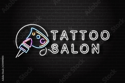 Vector realistic isolated neon sign of Tattoo studio logo for decoration and covering on the wall background.
