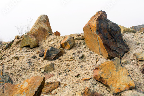 Granite quarry. texture of stones in mining.