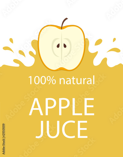 Natural apple juice label template.  Colorful apple fresh juice emblem. Organic fresh fruit, vector illustration