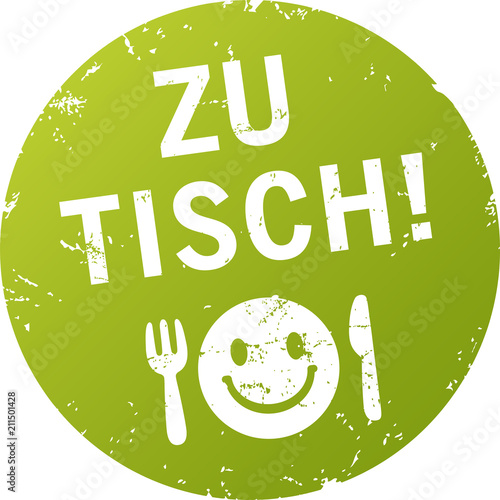 Button Zu Tisch zerkratzt mit Gedeck-Smiley