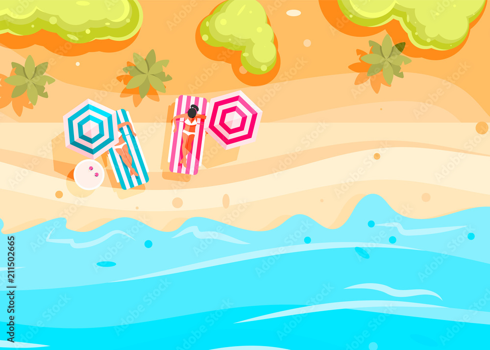 Naklejka premium People swim and sunbathe. 