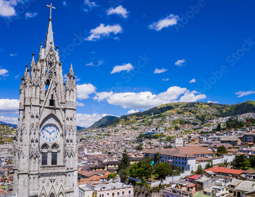 Ecuador, city view of Quito from gothic Basilica del Voto Nacional clock tower
 photo