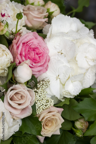 Roses and peony flowers wedding bouquet  decoration.