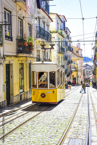 lisbon, characteristic electric tram of the city