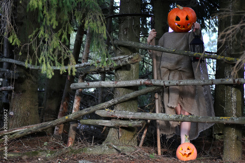 horror pumpkin with a scythe