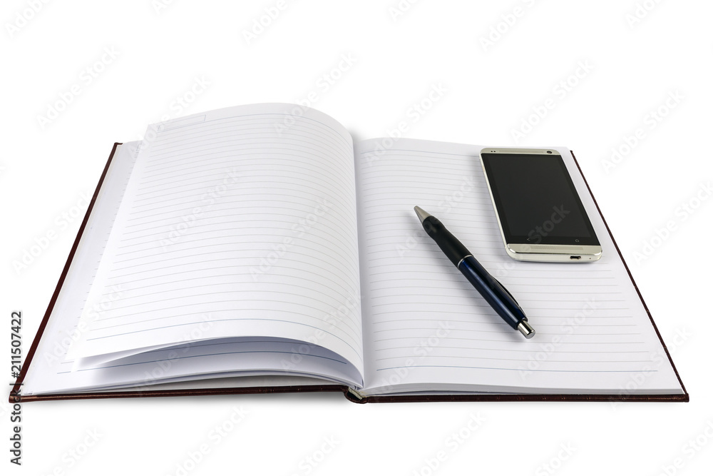 Large notebook with pen and phone Large notebook with pen and phone