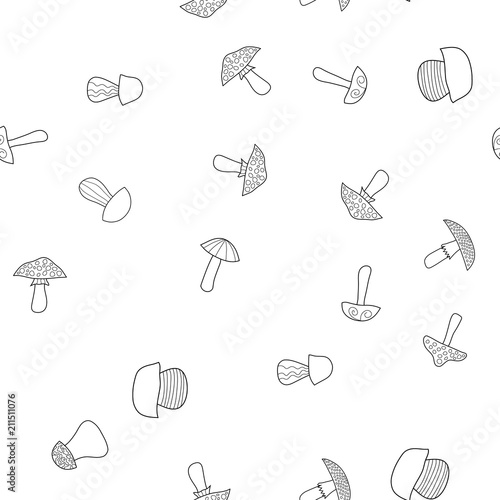 abstract vector doodle mushroom seamless pattern