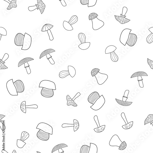 abstract vector doodle mushroom seamless pattern