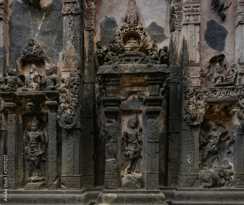 Ancient Ellora rock carved Buddhist temple, Aurangabad, Maharashtra, India