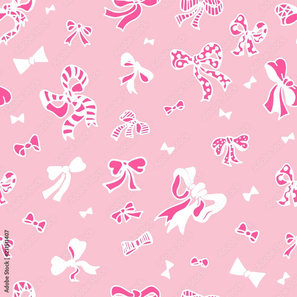 Pink bows seamless vector pattern. For surface patterns design, packaging, textile, gift wrapping paper Pink bows seamless vector pattern. For surface patterns design, packaging, textile, gift wrapping paper