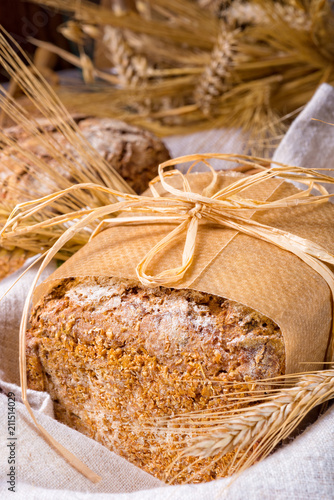 a delicious homemade wholemeal rye bread from sourdough photo