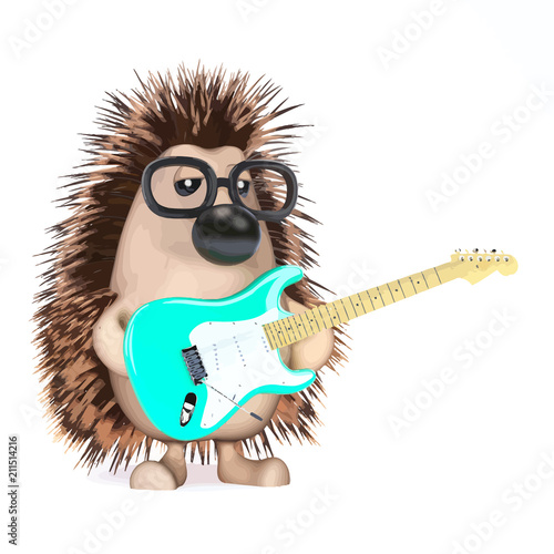 Vector 3d Hedgehog plays electric guitar