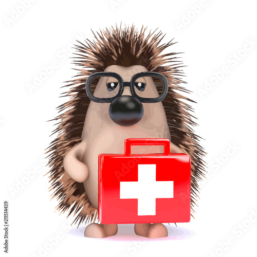Vector 3d Hedgehog has a first aid kit