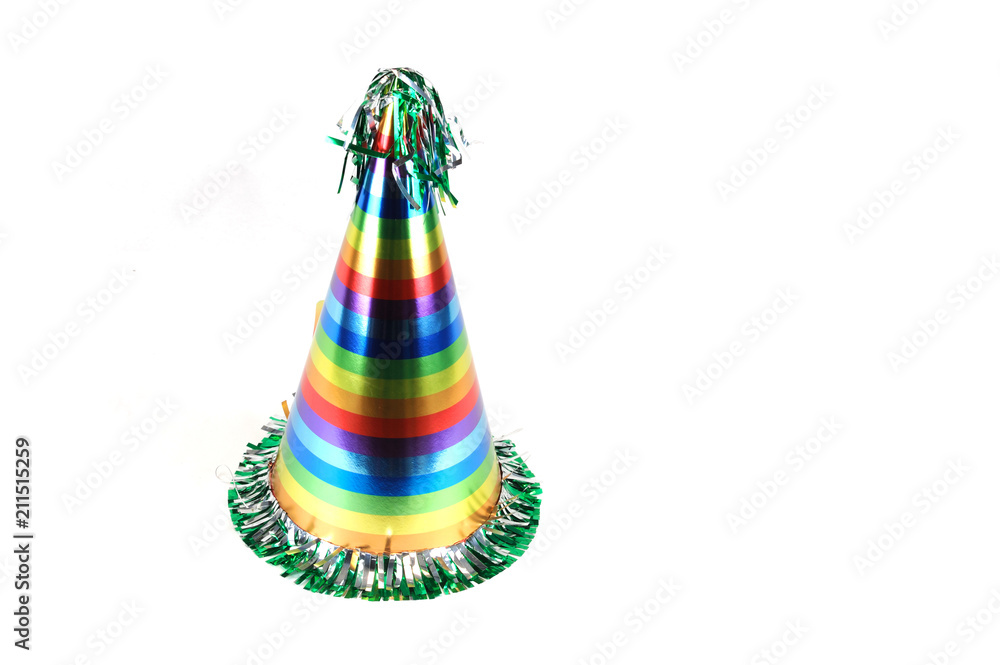 close up on colorful party hat isolated on white close up on colorful party hat isolated on white