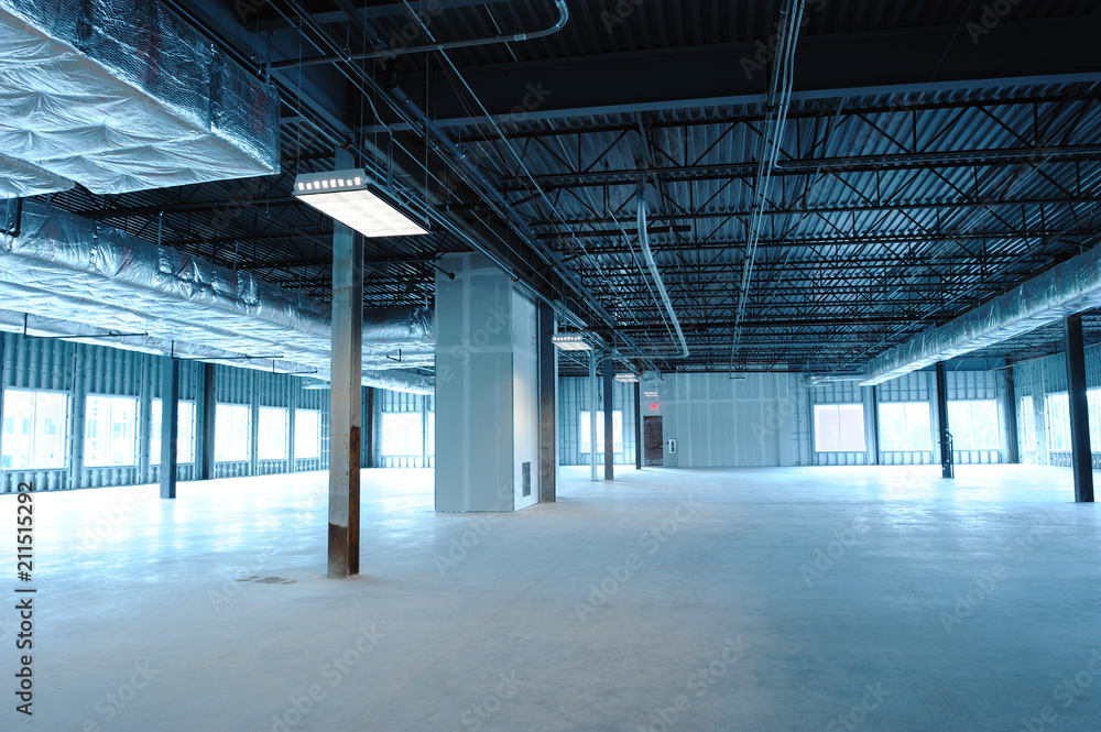 empty new factory building interior after construction