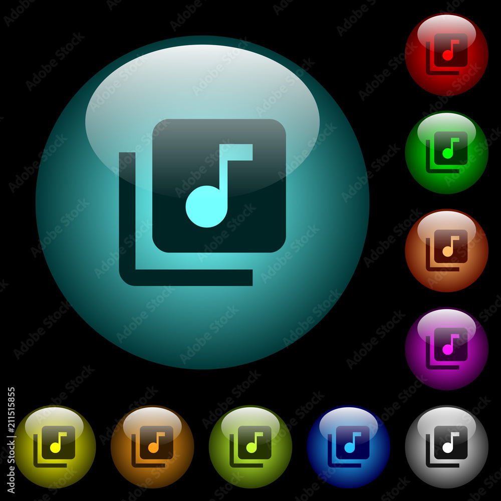 Music library icons in color illuminated glass buttons Music library icons in color illuminated glass buttons