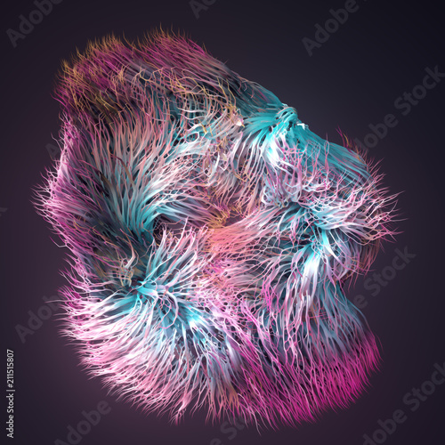 Curl noise flow abstract colored lines, 3d rendering