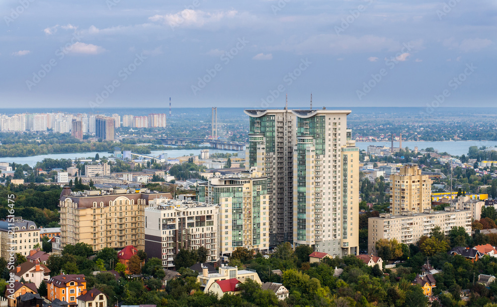 Industrial zone in the city. Kiev, Ukraine, aerial view