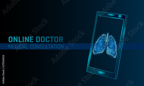 Doctor online medical app mobile applications. Digital healthcare medicine diagnosis concept banner. Human lungs pulmonology smartphone low poly geometric innovation technology vector illustration