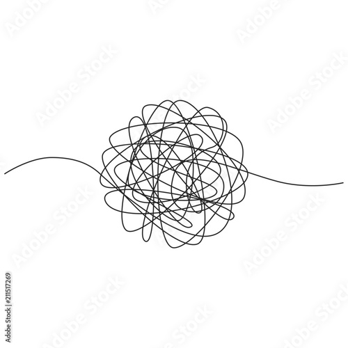 Hand drawn tangle of tangled thread. Sketch spherical abstract scribble shape. Vector illustration isolated on white background photo