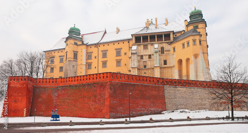Krakow, the Wawel Castle covered by snow, Poland
