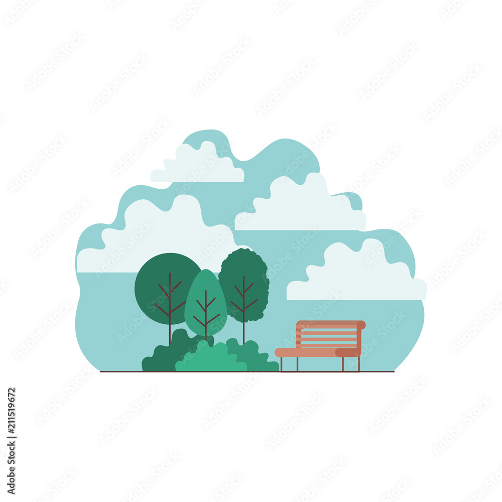 park with chairs scene vector illustration design