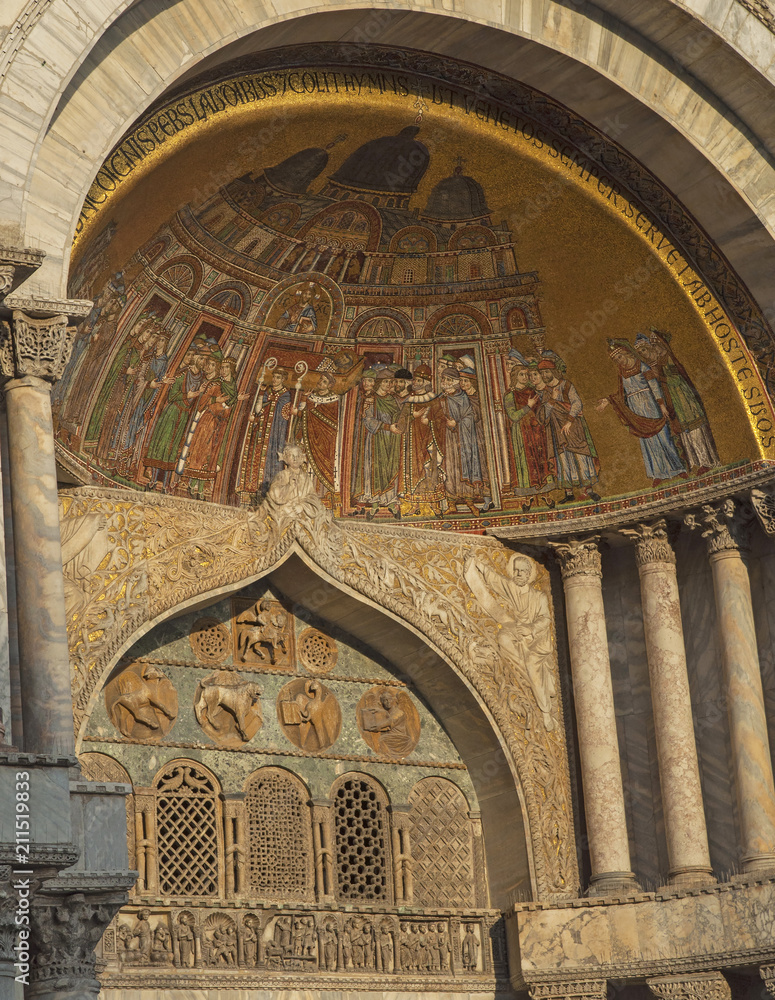 Detail of a byzantine mosaic placed over one of the entrances of the St. Mark Basilica Detail of a byzantine mosaic placed over one of the entrances of the St. Mark Basilica