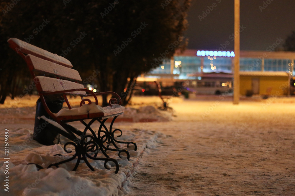 bench Winter Night
