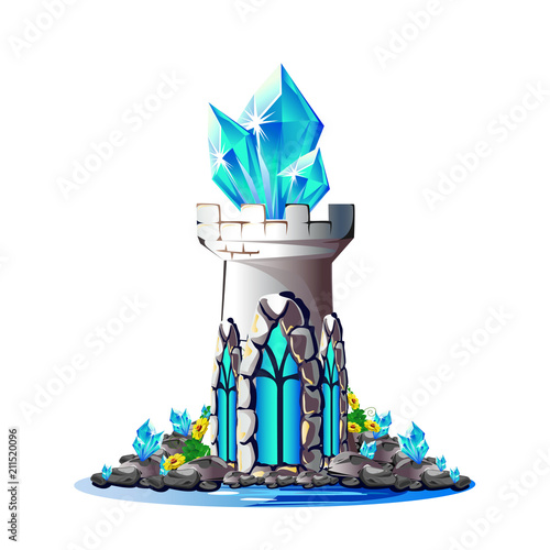 Fairytale tower with blue crystals